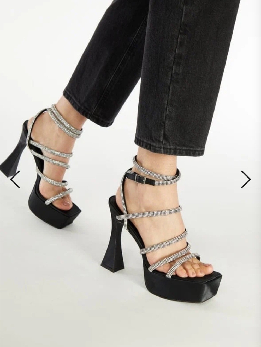 Cape Robbin Black Rhinestone Strappy Platform Heels Size 10